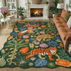 American Living Room Carpet Large Machine Washable Floor Mat Dark Green Jungle Tiger Rug Retro Home Decoration Rugs for Bedroom