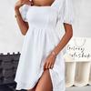 Женские летние однотонные повседневные платья с квадратным воротником и коротким рукавом, S-XXL