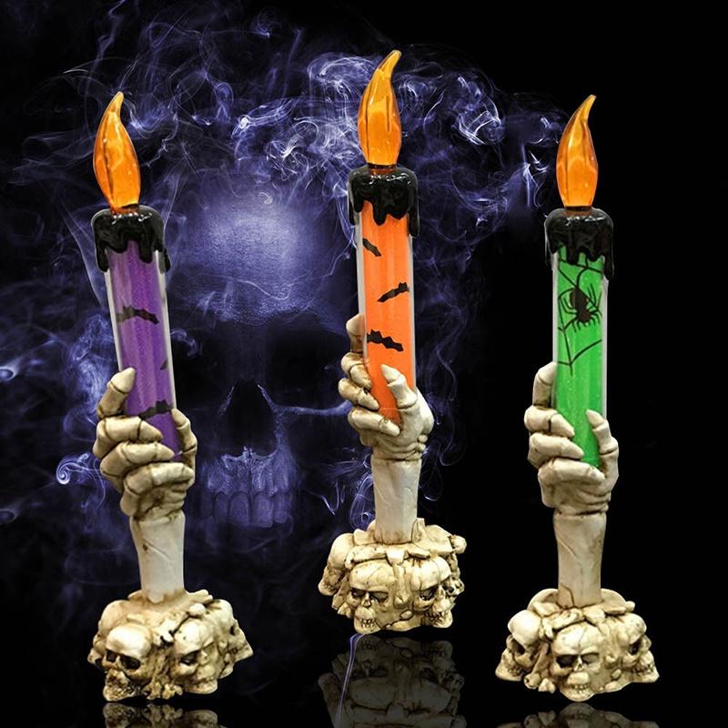 Spooky Halloween Skull Skeletal Hand Stand Led Candle Lamp With Vibrant Colors