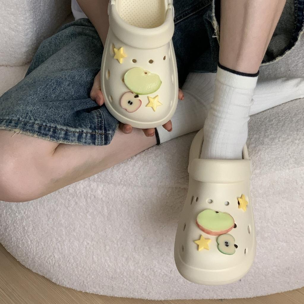 Cartoon Hole Shoes Women's New Summer Thick-soled Slippers Heightened and Breathable Outer Wear Non-slip Bag Head Slippers