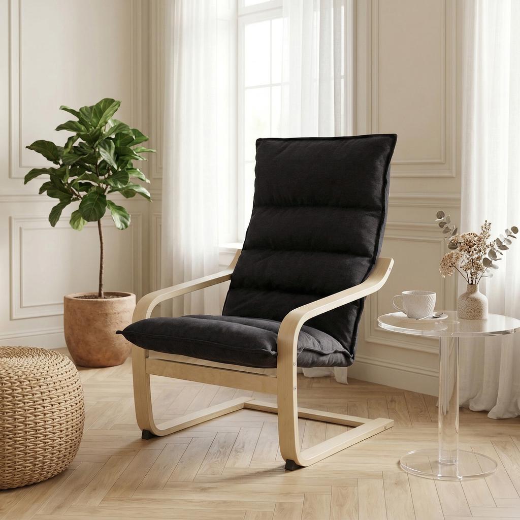 Modern Living Room Armchair With High Backrest Padded Wooden Legs And Velvet Upholstery 67x83x105 Cm Black