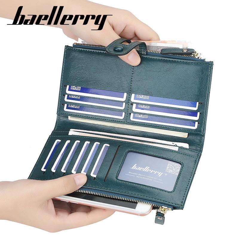 Baellerry Women's Long Wallet Snap Button Purse Multifunctional Billfold Fashion Cell Phone Bag Korean Style Zipper Coin Purse