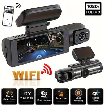 1080P Автомобильный видеорегистратор WIFI Видеорегистратор для автомобилей Двойная камера для автомобильного регистратора Видеокамера заднего вида Автоматическое ночное видение Черный ящик Автомобильные аксессуары