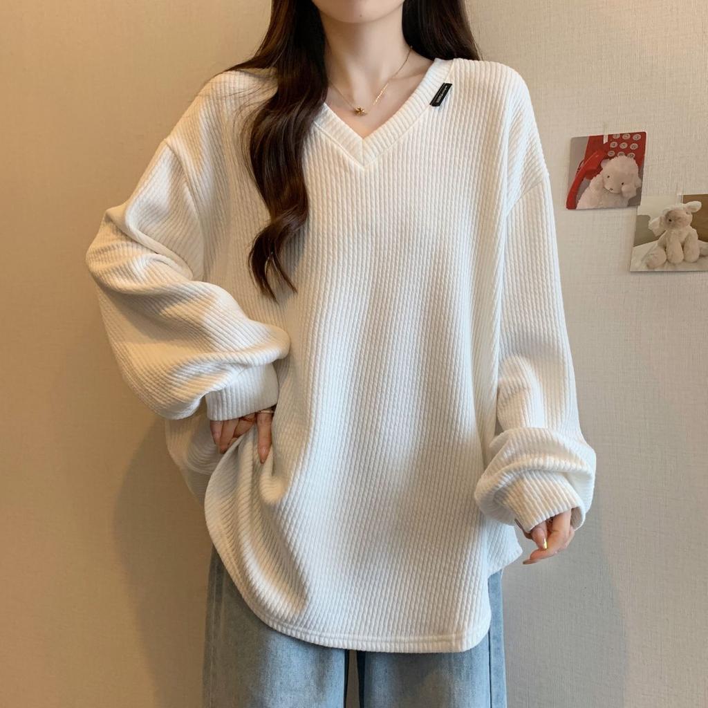Women Clothes Trend Loose All-match Youth T-Shirts Spring Autumn Long Sleeve Solid Simplicity Street Casual Tops Fashion Vintage