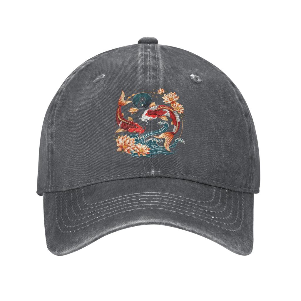 Japanese Koi Fish Lotus Flowers Baseball Caps Vintage Distressed Cotton  Sun Cap Unisex Outdoor Workouts Adjustable Fit Hats Cap