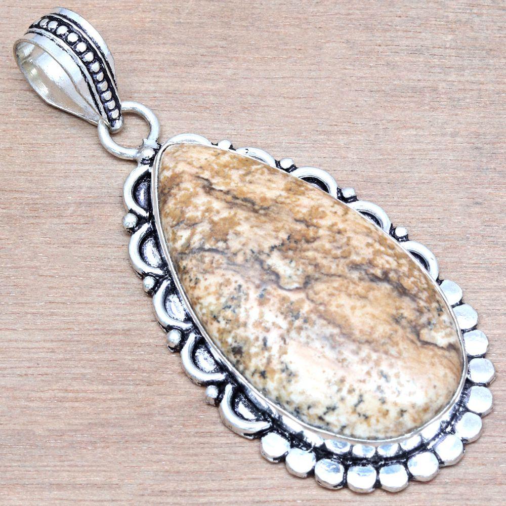 Подвеска из камня яшмы, ручной работы, серебряное украшение ко Дню матери, 2,5"