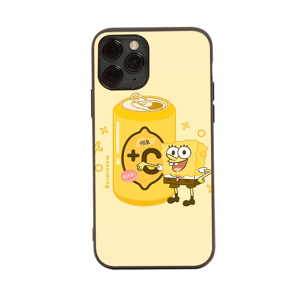 PB7 Little Cute Spongebob Black Sofe Case for iPhone 16 15 Plus 14 13 Pro 8 SE XR XS Max P30 Nova 5T Y5P Y6 Y7 Y8P Y9 Realme C30 C33 C31 VIVO Y36 V27