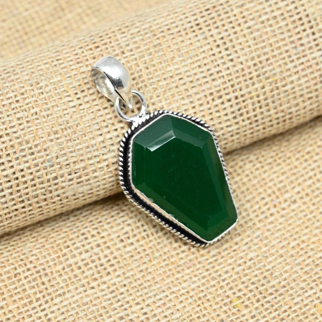 Green Onyx Gemstone Solid 925 Sterling Silver Handmade Jewelry Coffin Pendant