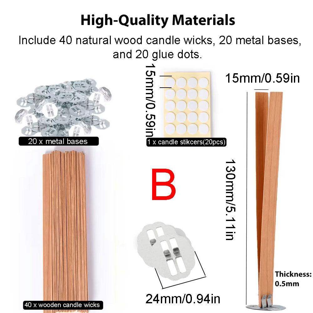 80PCS Candle Making Kit Candle Wicks with Bases A Sheet Nano Dots Glue Luxury Candle Wooded Wicks Scented Accessories DIY Gifts