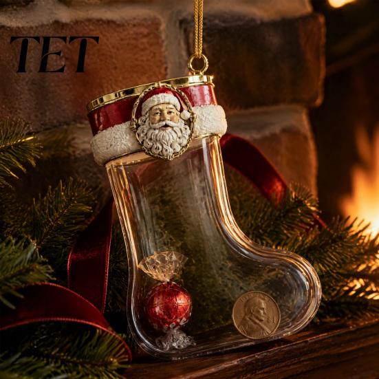 Indoor Holiday Scene Hanging Props Fillable Christmas Stocking Acrylic Ornament, Transparent Candy Filled Tree Traditional Xmas Ornaments Decor, Santa