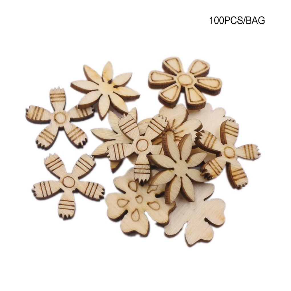 100 деревянных деталей деревянные пуговицы полено цветные цветы листья скрапбукинг незаконченные украшения цветочные искусства и поделки для самостоятельного изготовления