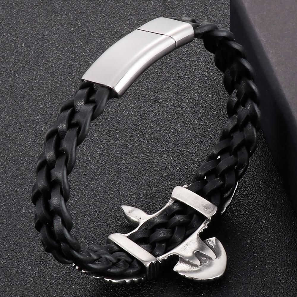 Мужской кожаный браслет в форме орла в стиле панк, однотонный мужской ювелирный аксессуар из нержавеющей стали с магнитной застежкой с гравировкой
