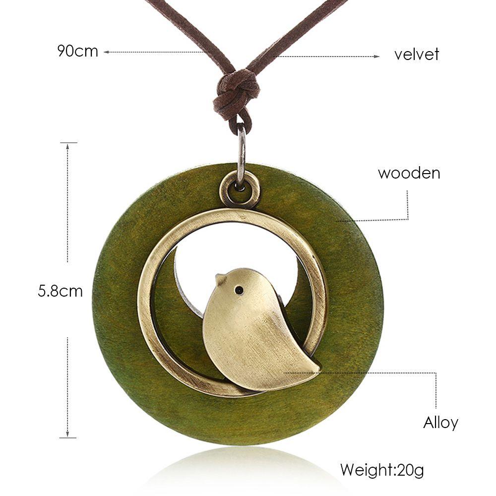 Jewelry Handmade Bohemia Wooden Necklace Velvet Chain Bird Pendant