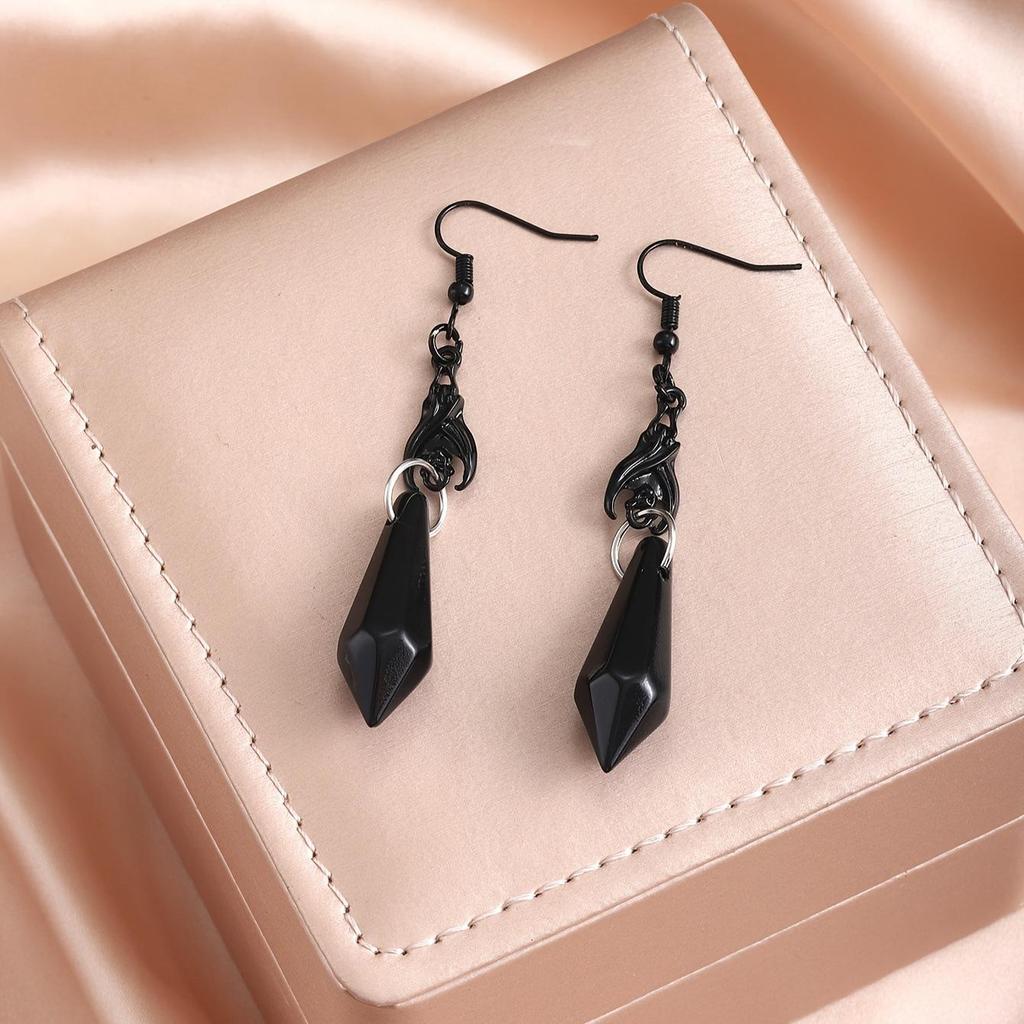 Geometric Bat Crystal Square Pillar Earrings