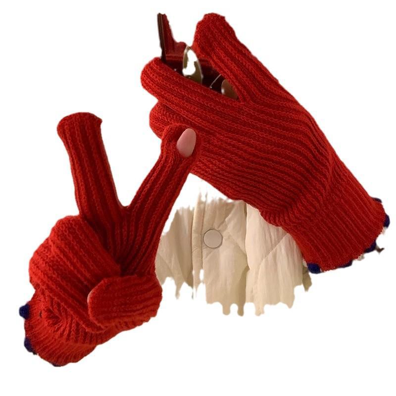 Women's Winter Warm Touch Screen Cycling Gloves - Knitted, Windproof, Plus Velvet, Sugar Bean Design, Leak-Resistant Wool.