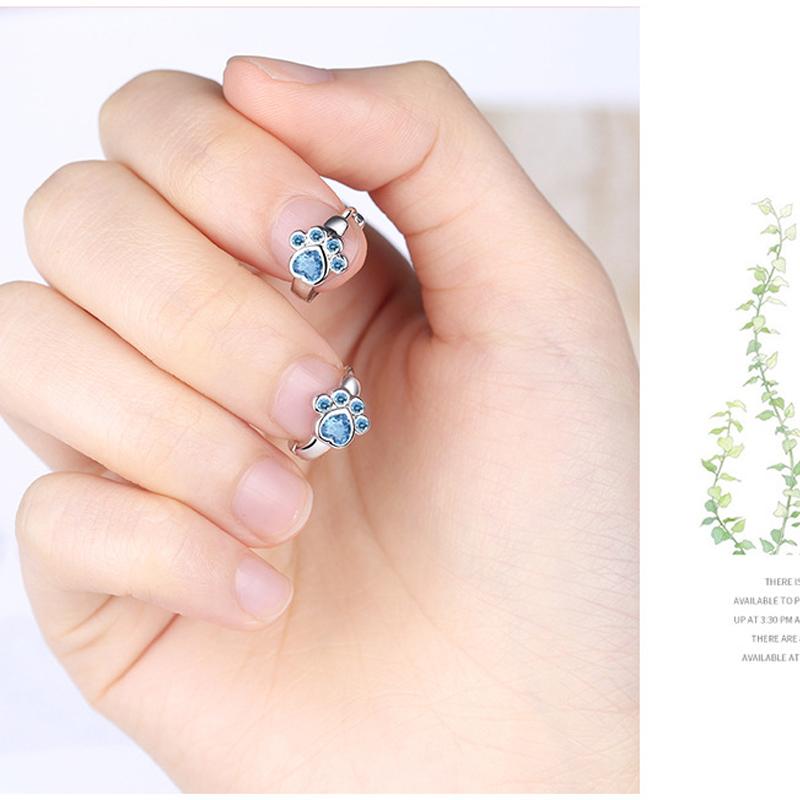 New Cute Cat Paw Shape Blue Zircon 925 Silver Hoop Earrings for Women Girls Party Accessory Jewelry Gift