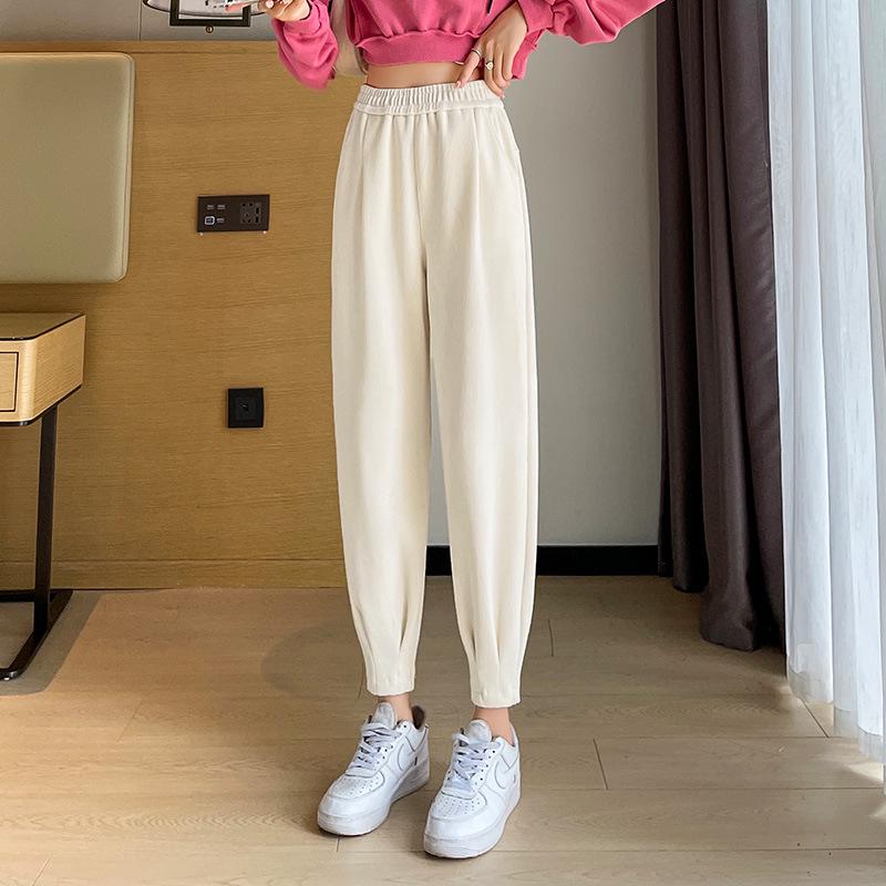 Женские большие размеры брюки-джоггеры гаремы с высокой талией - Весенне-осенние утягивающие флисовые брюки с манжетами