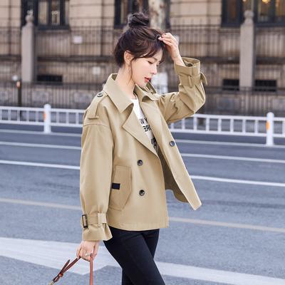 Модный повседневный короткий тренч женский весенний новый двубортный дизайн маленького человека хаки куртка тренд