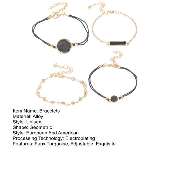 4 шт./комплект женский браслет черный камень регулируемая длина набор карабин клипса ретро контраст