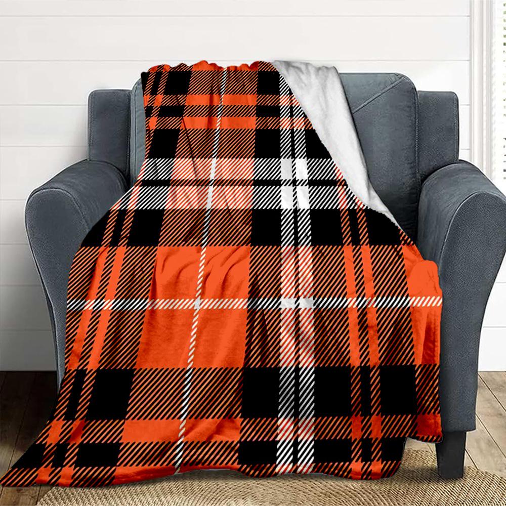 Orange Plaid Flannel Blanket Throw Blanket Soft Warm Sofa Bed Camping home Decor Unique Christmas Gift C9261795