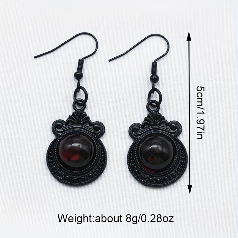 Round Ruby Decor Black Dangle Earrings Retro Goth Style Alloy Jewelry Creative Female Gift Daily Casual