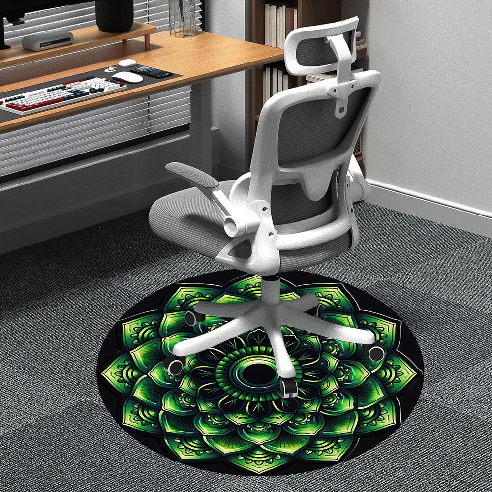 1pc Mandala Green Pattern Carpet for Office Non Slip, Round Carpet, Soft & Comfortable, Carpet for Office, Lightweight Round Floor Mat