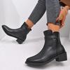 Ботильоны в британском стиле черного цвета больших размеров из искусственной кожи на среднем каблуке, женские ботинки на молнии, удобные ботинки с квадратным каблуком и острым носком