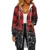 Women's Fashionable Christmas Printed Long Sleeved Drawstring Hooded Zipper Pocket Long Casual Sweatshirt Jacket