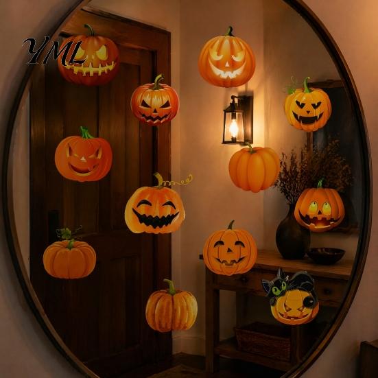 Non Scary Halloween Home Decor 3 Sheets Ghost Face Pumpkin Wall Sticker, Cute Black Cat Removable Stickers for Kids Decorative Decals, Waterproof PVC