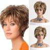 Синтетический смешанный коричневый короткий кудрявый парик с челкой, стрижка пикси, стильный парик для мамы, натуральный повседневный для косплея