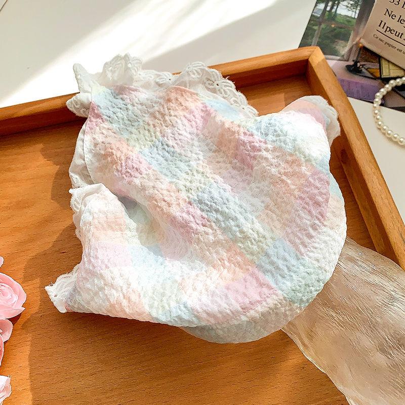 Милые красочные кружевные клетчатые повязки на голову для девочек, детские тканевые заколки для волос, треугольные банданы, аксессуары для детских головных уборов