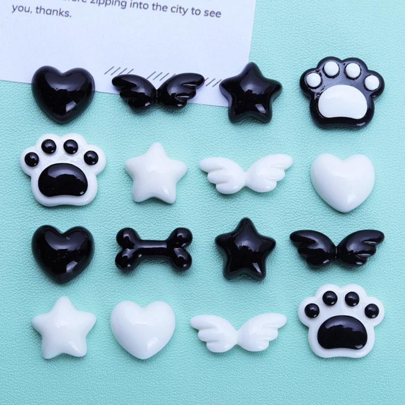 20 Pcs Cartoon Black And White Peach Hearts, Cat Claws Resin Scrapbook Diy Decorative Hair Clip, Pendant Jewelry Parts A67