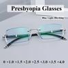 Men'S Classic Business Rimless Rhinestone Presbyopia Glasses Classic Anti-Blue Light Ultra-Clear Unisex Reading Glasses To +4.0