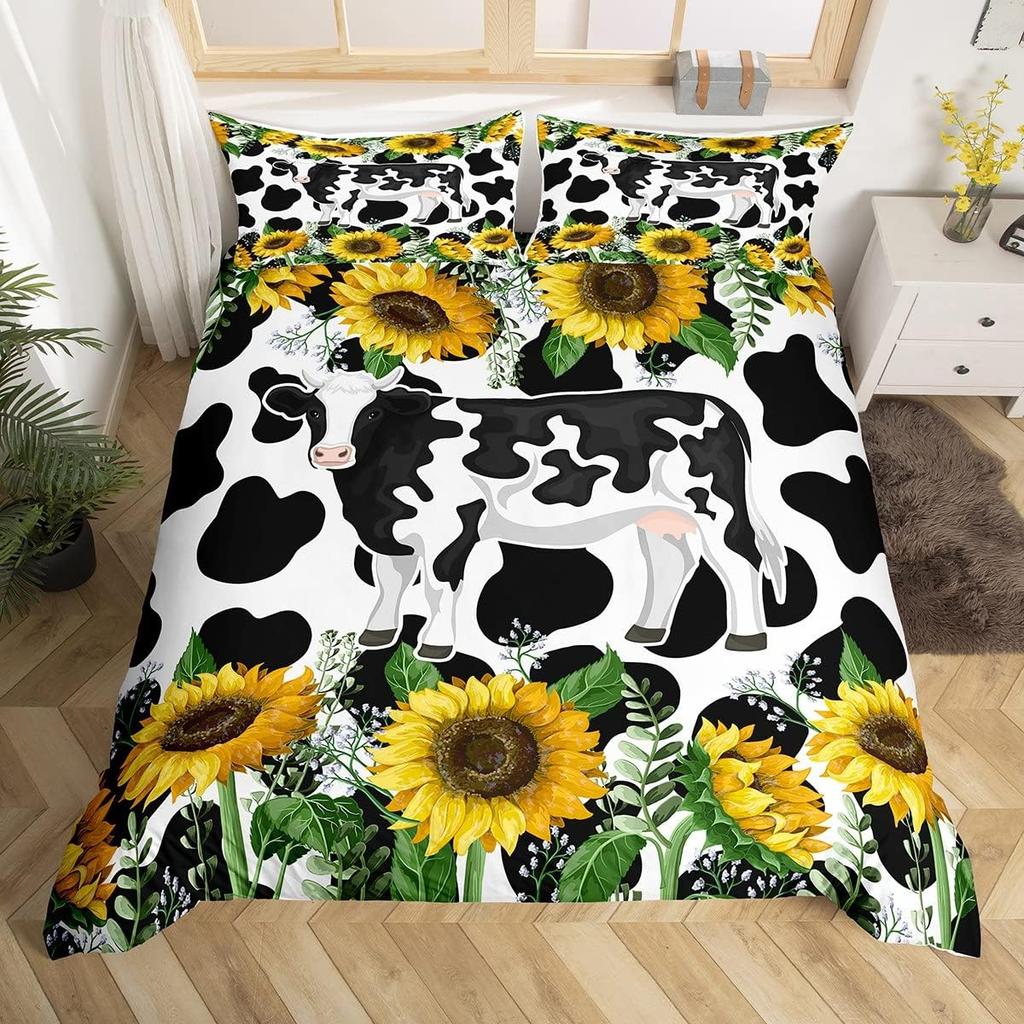 Мультяшная корова Постельное белье Пододеяльник Твин Кинг Сельскохозяйственное животное Декорация комнаты на День Святого Валентина Микрофибра Комплект постельного белья