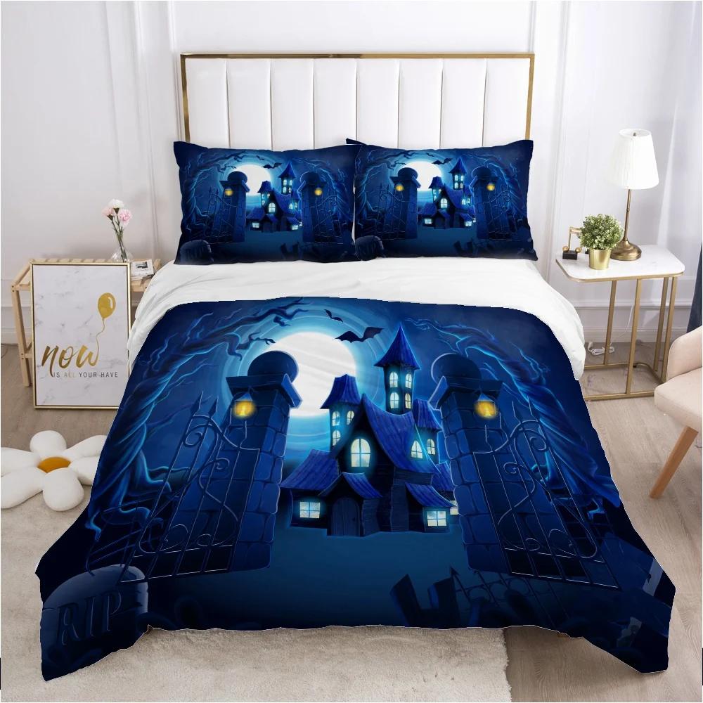 Cartoon Halloween King Queen Duvet Cover Horror Eyes Grimace Bedding Set for Children Boys Girls Scary Night Theme Quilt Cover