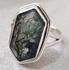 Moss Agate Ring Hexagon, 925 Solid Sterling Silver Ring, Handmade Jewelry For Women Statement Rings