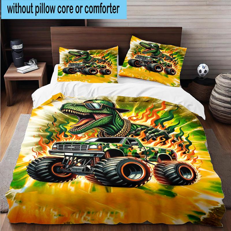 Electric Monster Truck Art 3pcs Bedding,Including 1pc Duvet Cover And 2pcs Pillowcases Perfect for Christmas,Ideal for Bedroom, Dormitory