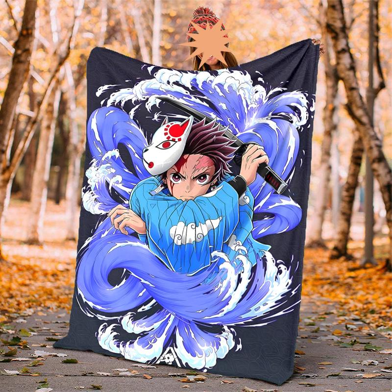 Tanjirou Nezuko Flannel Blanket Soft Warm All-Season Throw, Design for Camping, Car Travel, Hiking Sofa, Bed, Office Perfect Gift for Parties