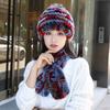 Меховая шапка женская осенне-зимняя из кроличьего рекса теплая с защитой ушей шарф набор из двух предметов для среднего и пожилого возраста бабушки повседневная мамина шапка