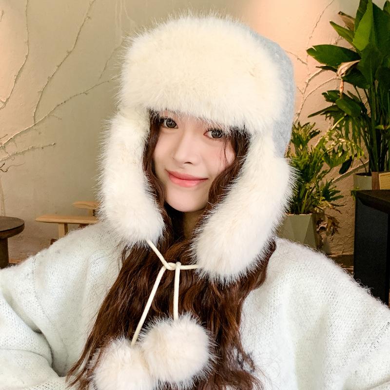 Зимняя шапка из искусственного норкового пуха, женская, милая шапка-ушанка с помпоном, зимняя, теплая, утолщенная, с защитой ушей, новая