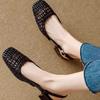 Fashion French Shallow Women's Sandals Summer New Mesh Hole Office Career Shoes Hollow Buckle Strap Roman  Mid Thick Heel  Sandalias