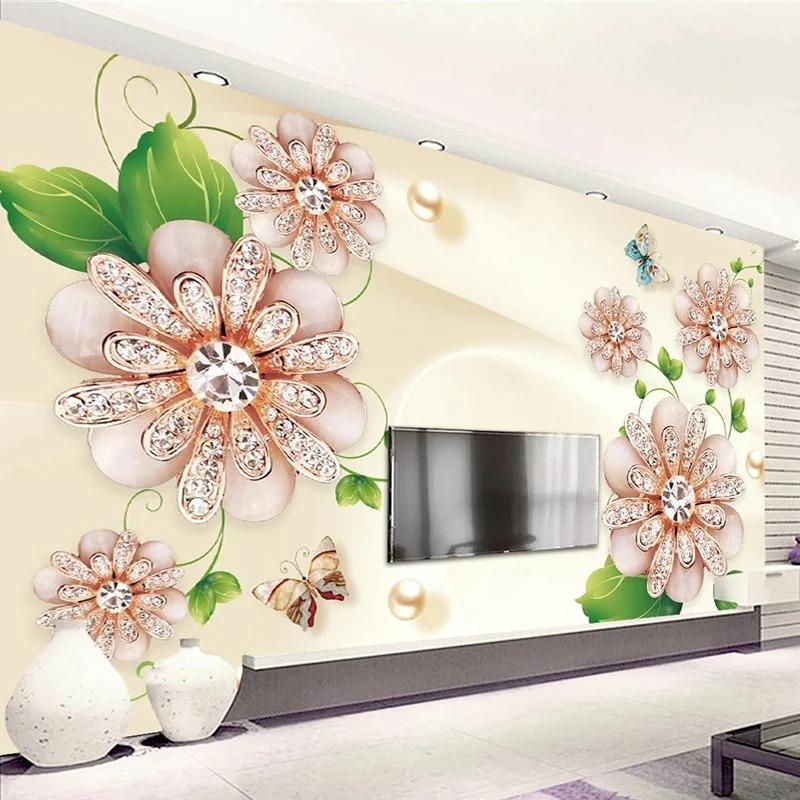 Простые фотообои 3d Rose Diamond Mural Европейский стиль Фреска Гостиная Спальня Телевизор Диван Фон Настенные фрески