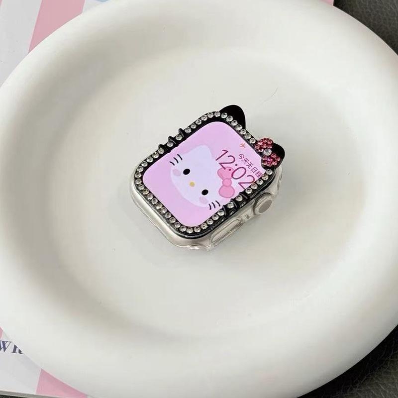 Чехол для Apple Watch с кристаллами KT Cat для Series 10, 9, 8 и 7 - Полуобернутая Алмазная Защитная Крышка