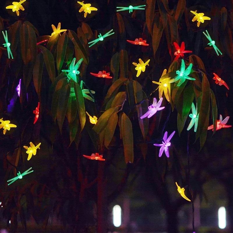 Colorful Dragonfly Solar String Lights Outdoor Waterproof Dragonfly Lights Festival Night Lamp Patio Garden Wedding Decoration