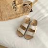 Мода 2024 года, летние женские тапочки из пробки с двумя пряжками, замшевые сандалии на плоской подошве из коровьей кожи для женщин, ретро-шитье, садовые мюли, сабо, сандалии