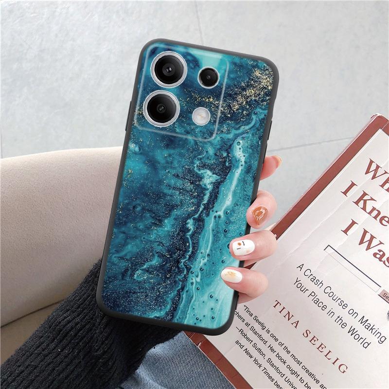 Чехол для телефона Redmi 13C 4G 12C A3 A2 A1 Plus Note 13 Pro для Xiaomi 14 Poco C65 X6 X3 Pro противоударный бампер с цветочным котом и мраморным рисунком, черный чехол