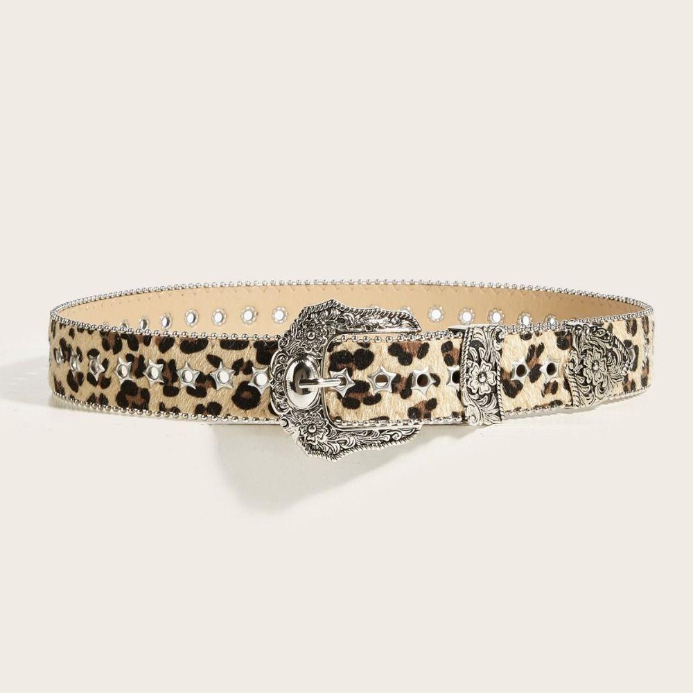 Pu Leather Gothic Leopard Belt Hip Hop Waistband Vintage Pin Buckle Belt  Jeans Accessories