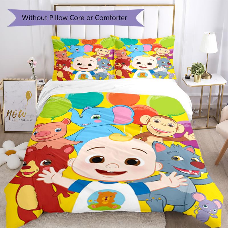 3pcs CoComelon Bedding Set Duvet Cover Closure Includes 1 Duvet Cover & 2 Pillowcases, Soft and Comfortable for All Seasons.