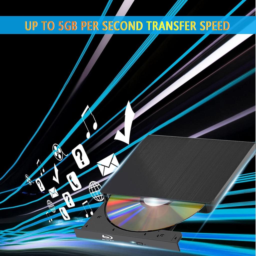 External Blu-ray Drive USB 3.0 Type-C Portable 3D BD-Combo Optical Drives DVD CD Player Burner Writer for PC Laptop Desktop