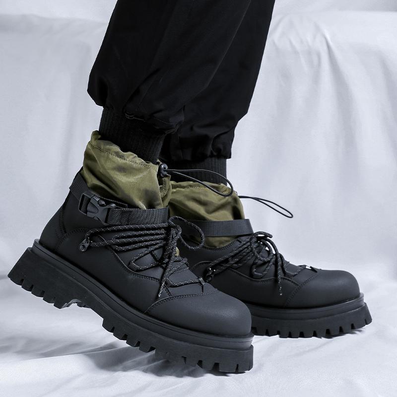 Fashion Thick soled men's boots Trendy designer style Daily Office Outdoor Leisure Party Street walking fashion Youth Adult Black Shoes